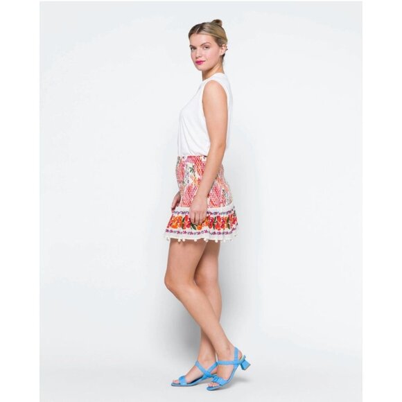 Farm Rio Spring Bananas Mini Skirt Smocked Stretch Floral Multicolor LARGE - Picture 6 of 16